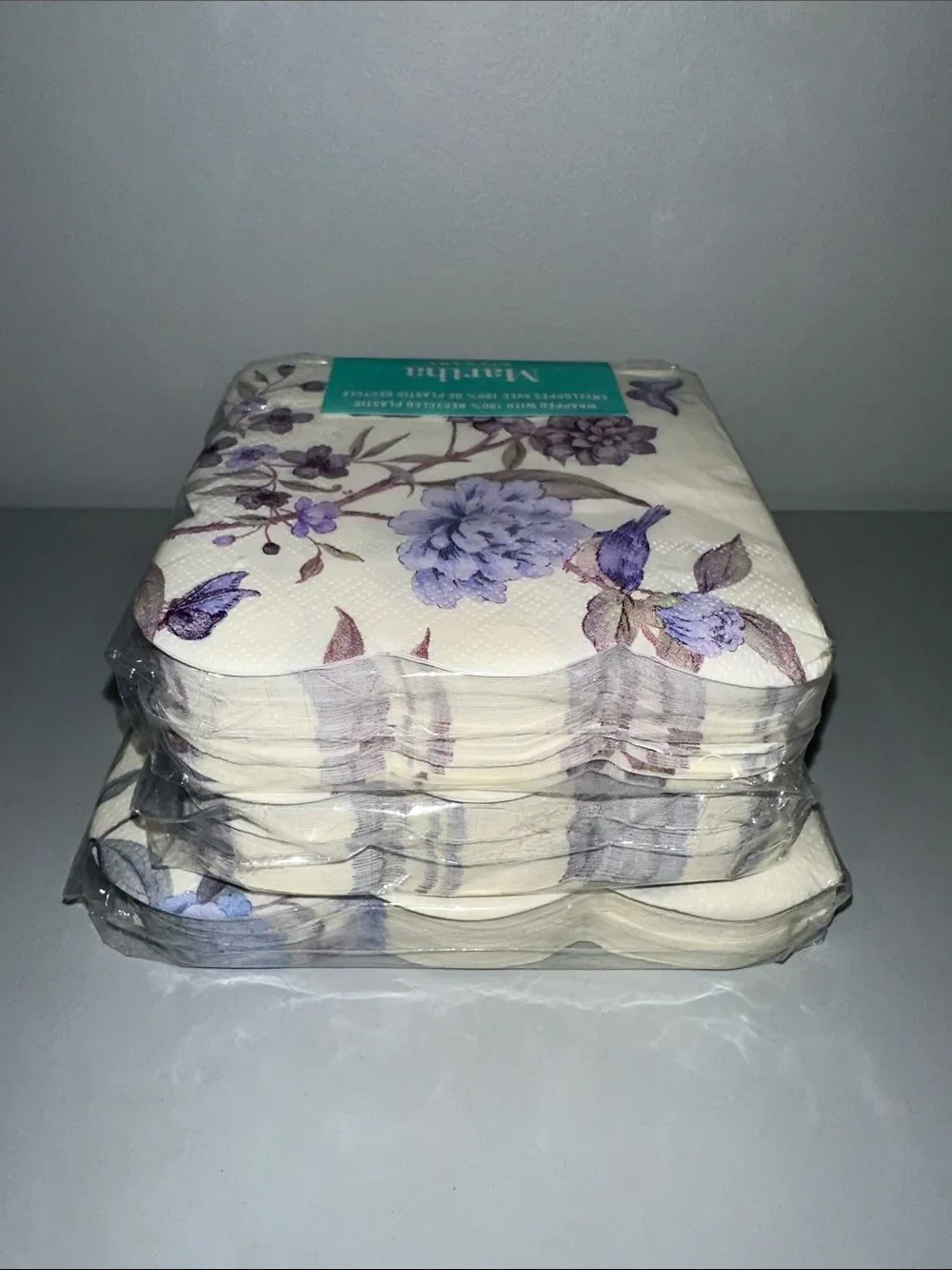 Martha Stewart Ivory Purple Floral Matching Square Cocktail Lunch Napkins 40 x 3